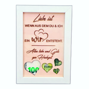 Geldgeschenk Hochzeit im Bilderrahmen